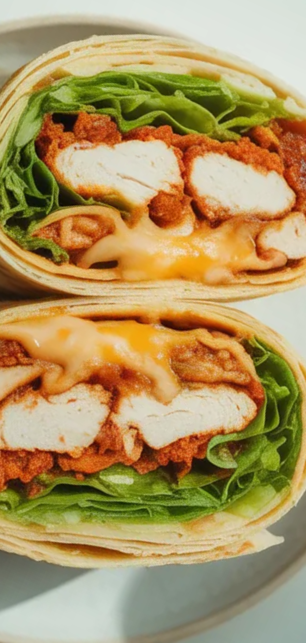 Top-down view of a fun and easy tortilla wrap hack, sliced to reveal cheesy and colorful layers, styled like a food blogger’s setup with soft daylight.