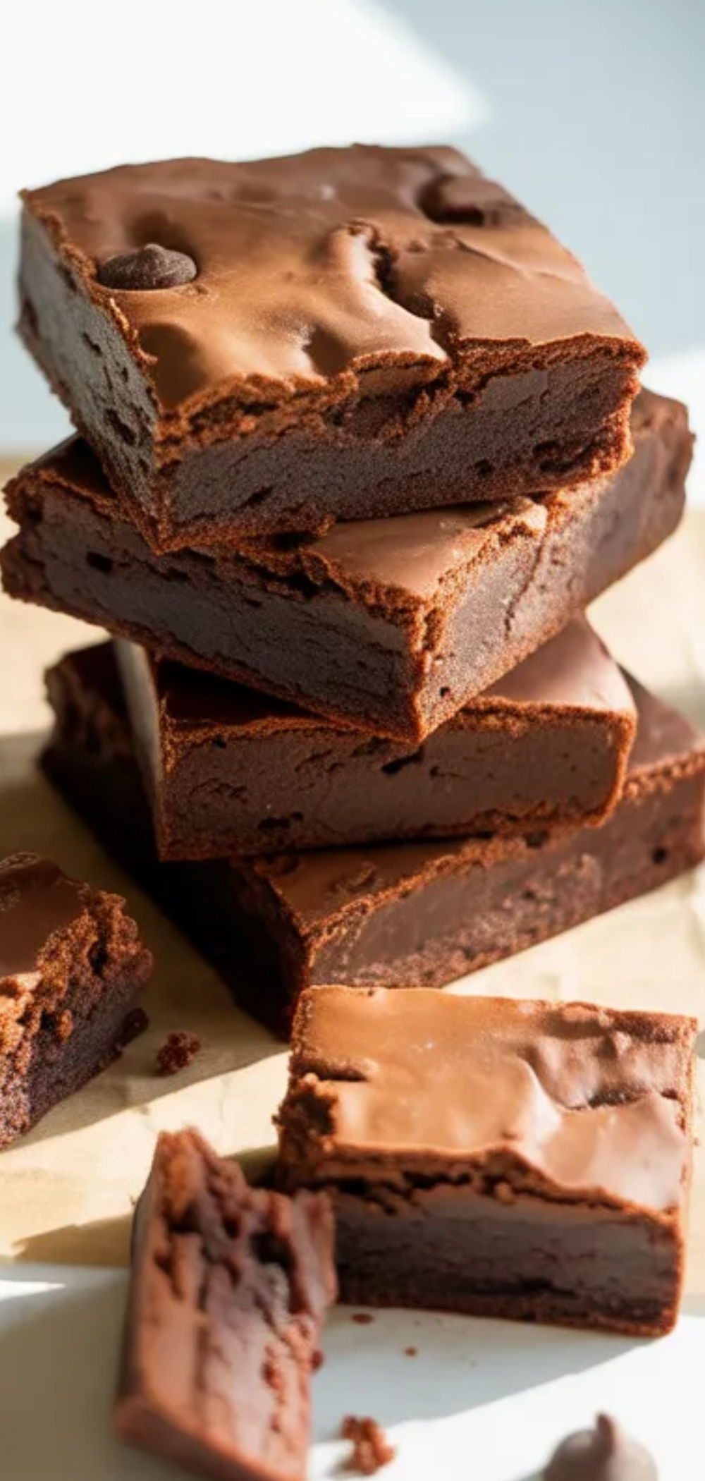 “Fudgy protein brownies cut into squares, showing the soft and chocolatey texture inside.”