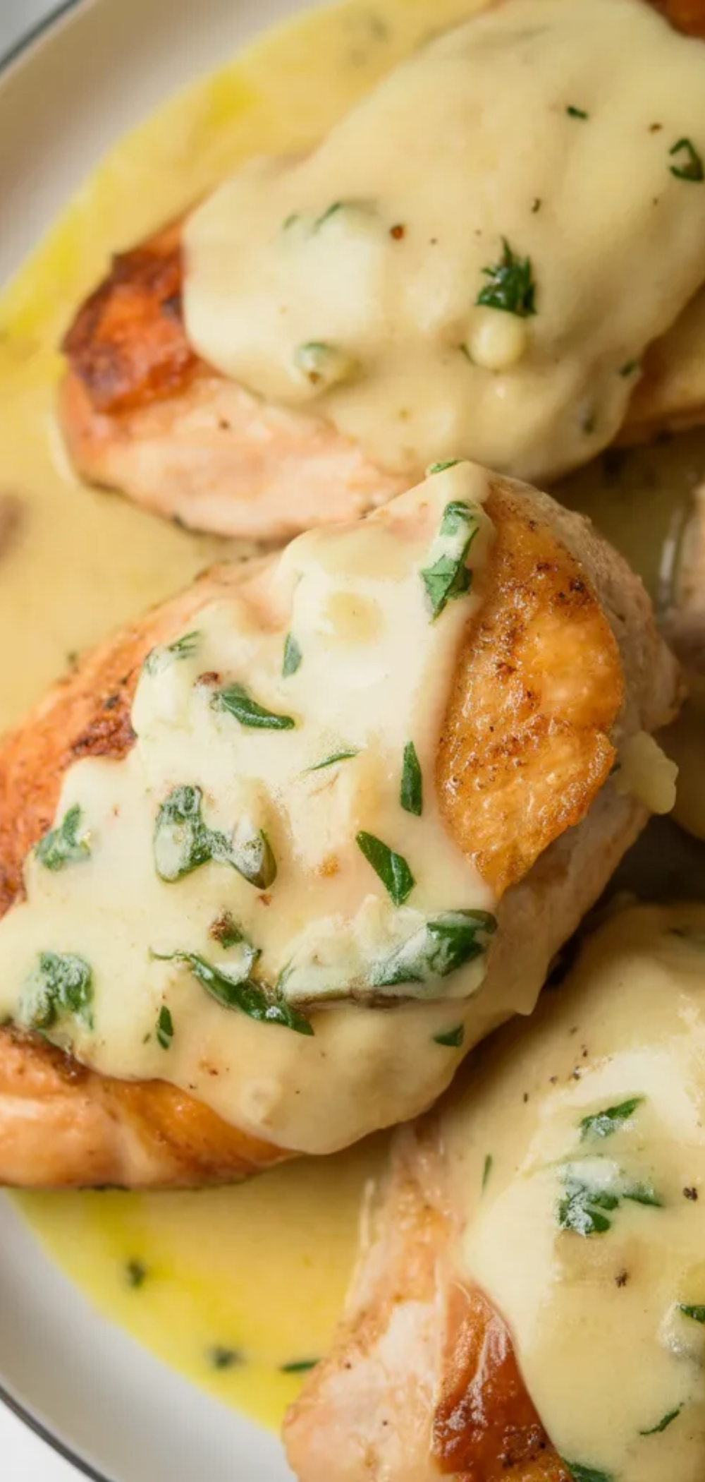 Homemade garlic butter chicken with tender chicken and buttery garlic sauce, served in a clean white setting