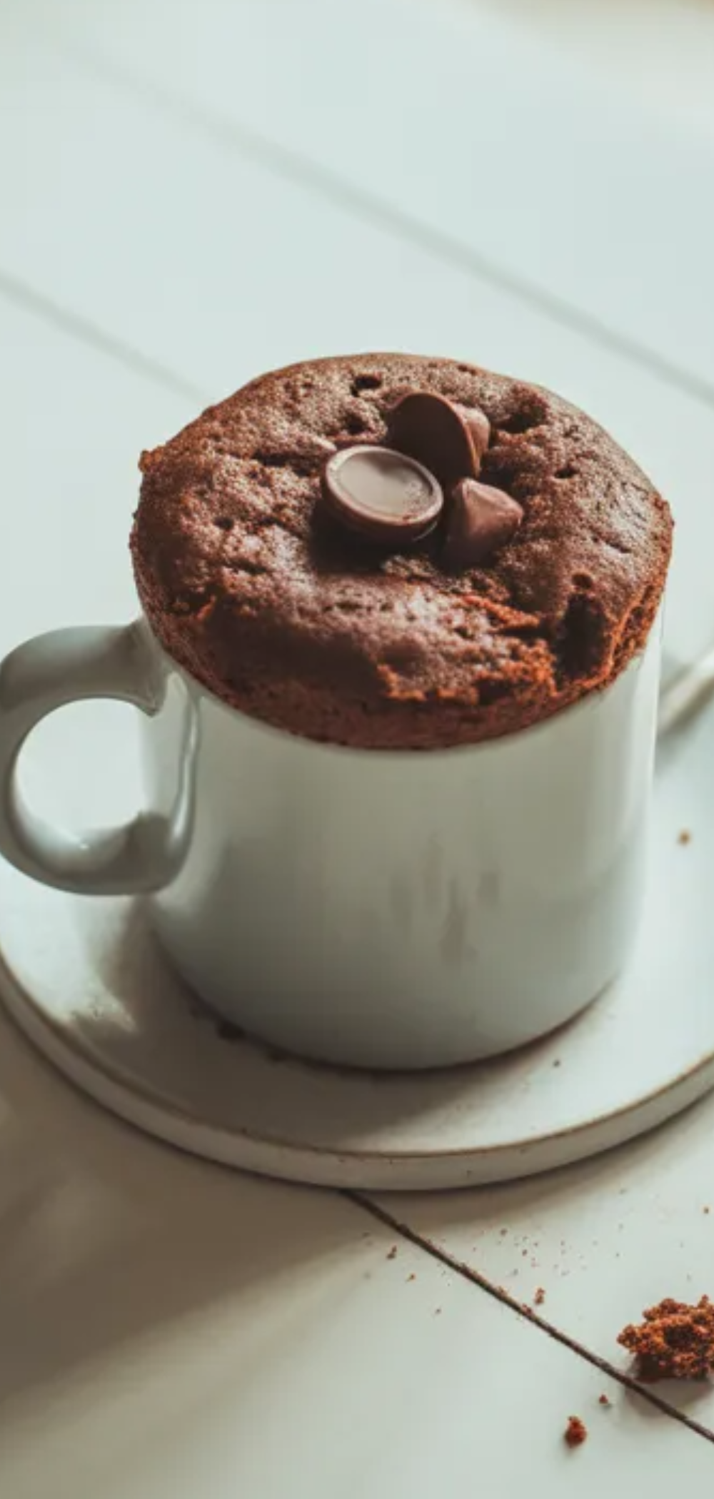 A simple chocolate mug cake in a mug, styled like a food blog photo with clean background, natural lighting, and no distractions.

