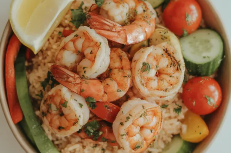 Grilled Shrimp Rice Bowl with Lemon